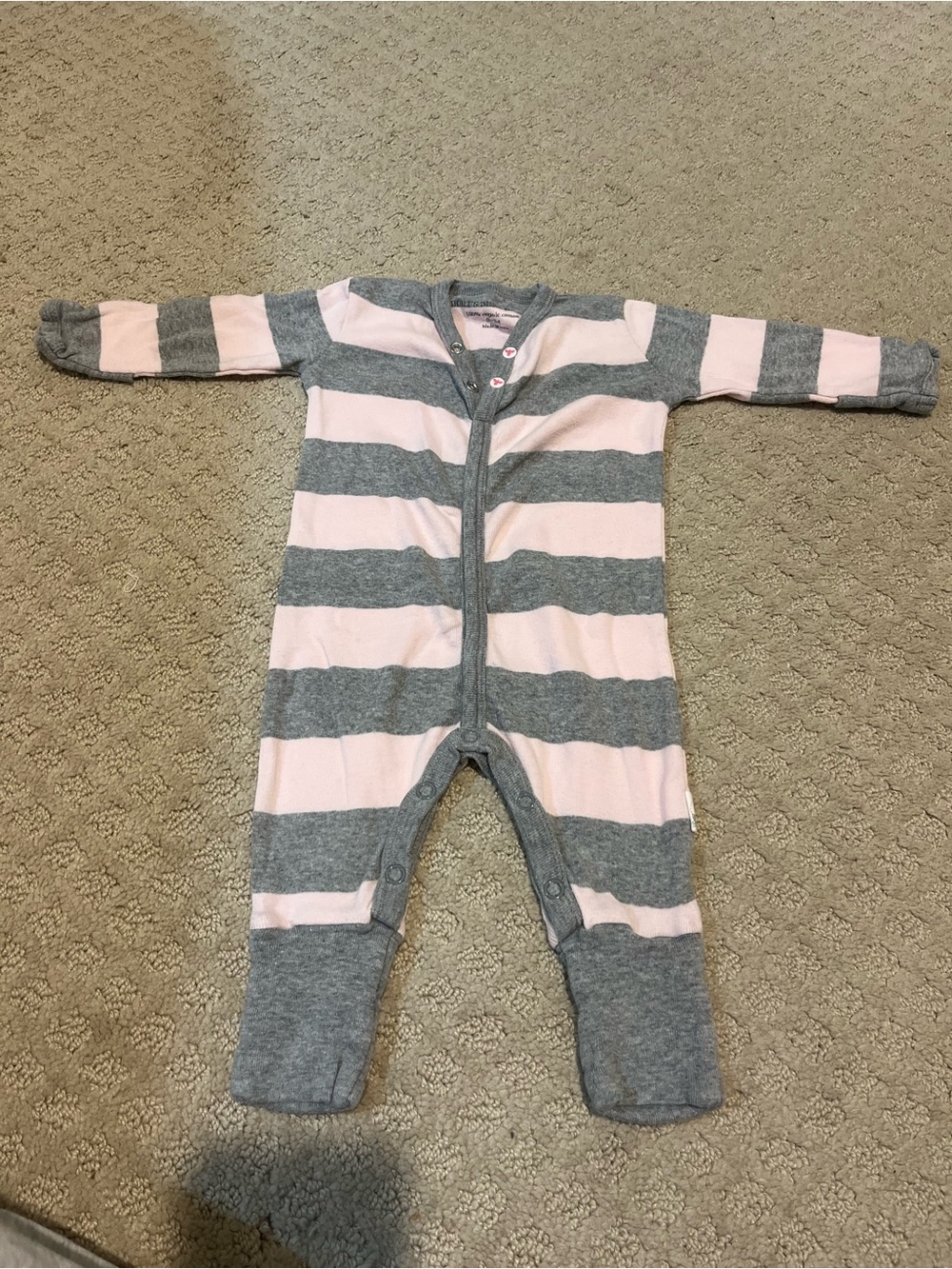 Burt's Bees Baby Pink & Gray Striped Footed One-Piece